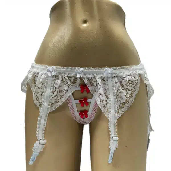 Tanga liguero blanco rosado