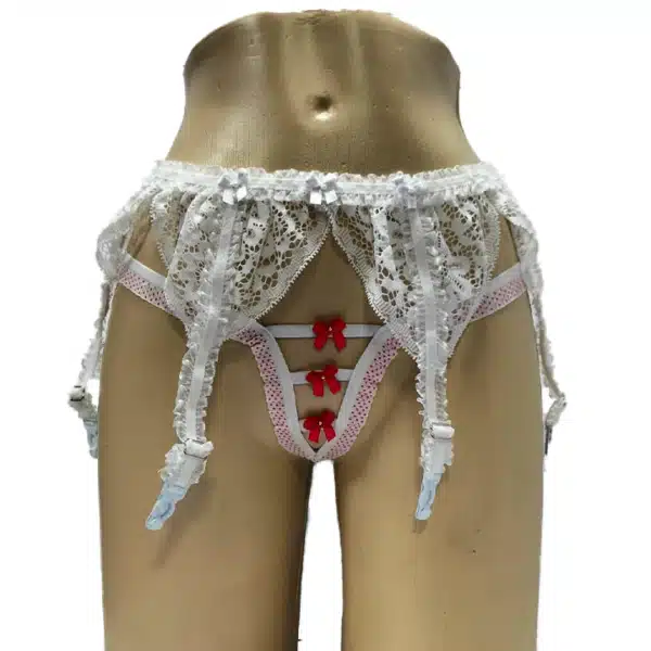Tanga liguero blanco rosado - Imagen 3